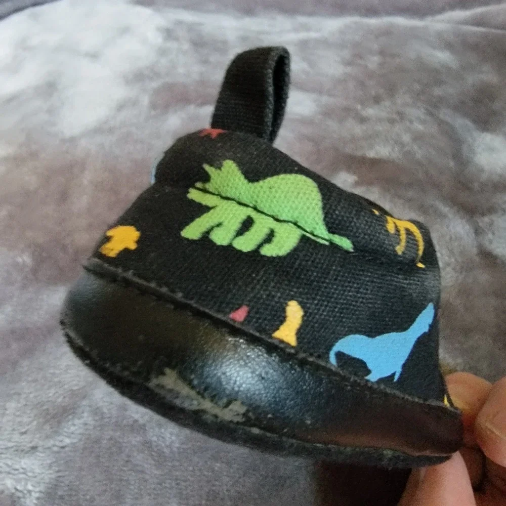 Dinosaur Slip On Crib Shoes Baby Size 3 Black Fair Condition Canvas Sneakers